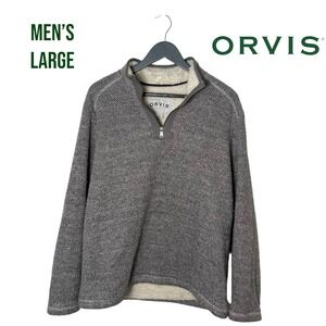 Orvis Men's L Sherpa Lined 1/4 Zip Pullover Gray Knit Fleece Outdoor‎ Sweater
